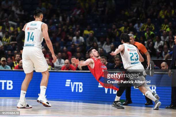 Sergio Llull, #23 of Real Madrid competes with Nando de Colo, #1 of CSKA Moscow during the 2018 Turkish Airlines EuroLeague F4 Semifnal B game...