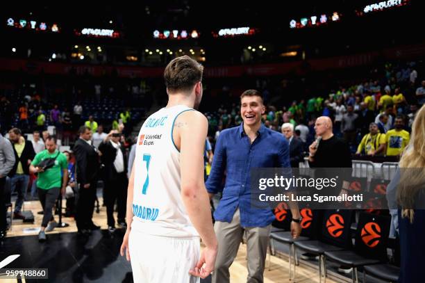 Bogdan Bogdanovic greeting Luka Doncic, #7 of Real Madrid at the end of 2018 Turkish Airlines EuroLeague F4 Semifnal B game between Semifinal A CSKA...