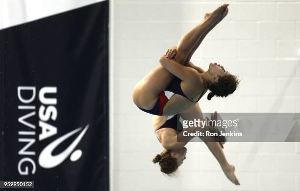 Alison Gibson and Maria Coburn compete in the Synchronized Women's 3M Springboard Final during the 2018 USA Diving Senior National Championships at...