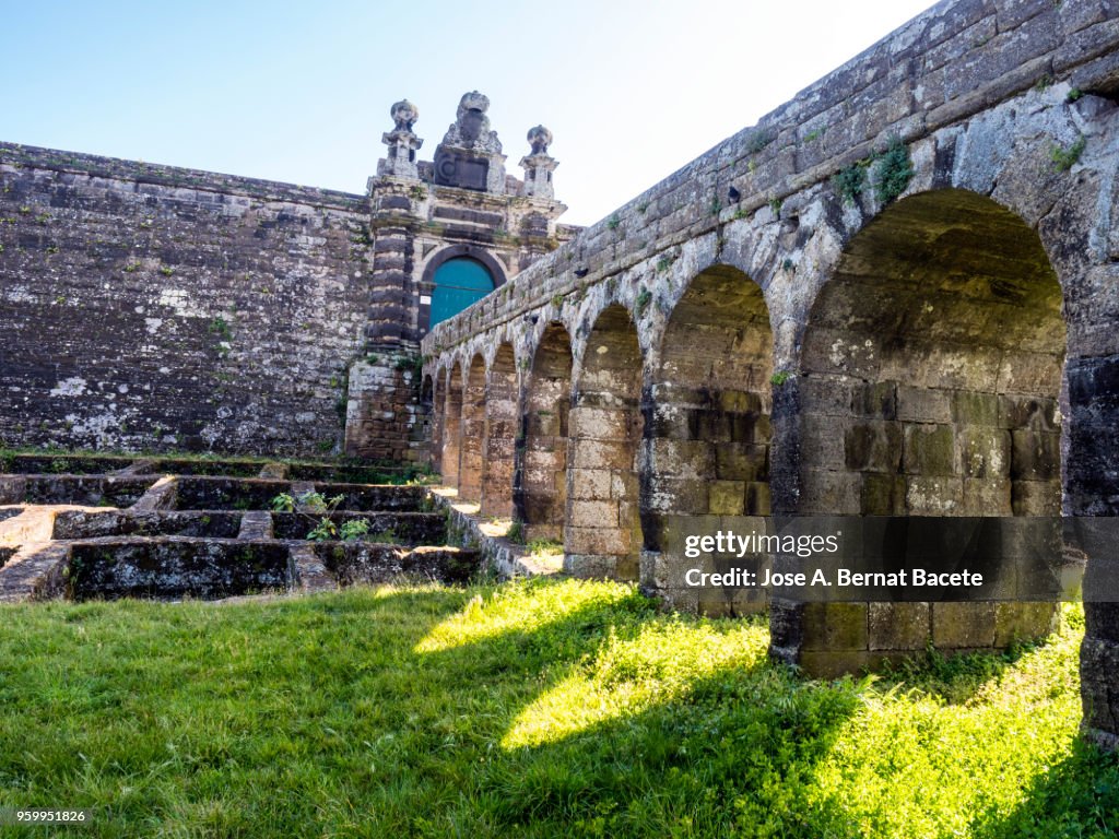 Bridge of entry to the Castle and moat of the Castle of Saint John the Baptist. Terceira Island in the Azores, Portugal.