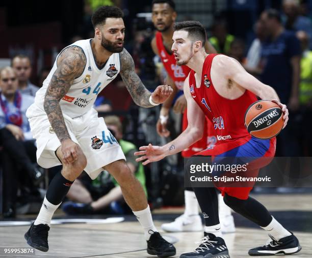 Nando De Colo of CSKA in action against Jeffery Taylor of Real Madrid during the Turkish Airlines Euroleague Final Four Belgrade 2018 Semifinal match...