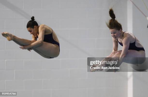 Samantha Bromberg and Brooke Schultz compete in the Synchronized Women's 3M Springboard Final during the 2018 USA Diving Senior National...