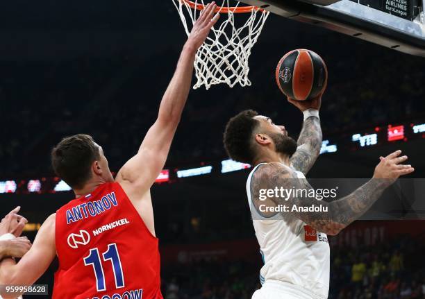 Semen Antonov of CSKA Moscow in action against Jeffery Taylor of Real Madrid during the Turkish Airlines Euroleague Final Four Belgrade 2018...