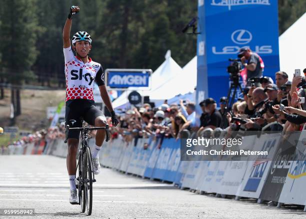 Egan Arley Bernal Gomez of Colombia riding for Team Sky celebrates winning stage six of the 13th Amgen Tour of California, a 196.5km stage from...