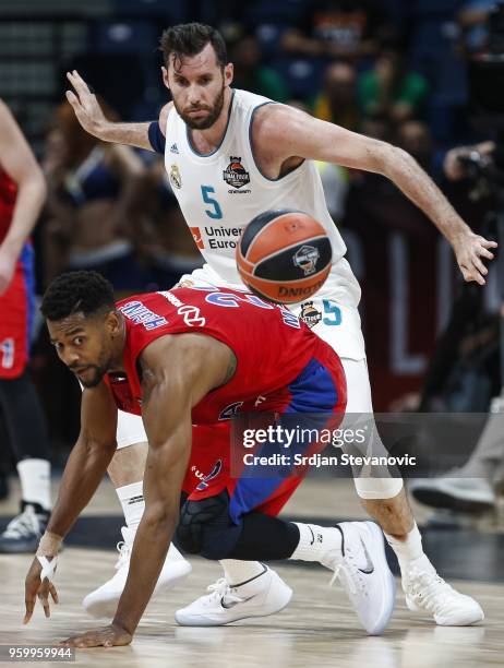 Cory Higgins of CSKA competes for the ball against Rudy Fernandez of Real Madrid look on during the Turkish Airlines Euroleague Final Four Belgrade...