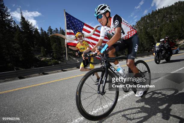 Egan Arley Bernal Gomez of Colombia riding for Team Sky in the Lexus King of the Mountain jersey rides during stage six of the 13th Amgen Tour of...