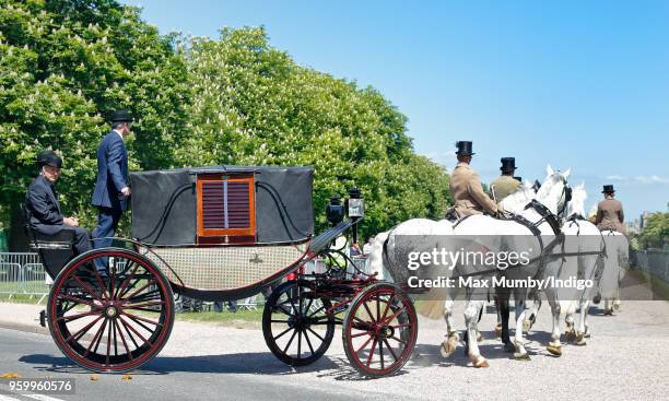 The Ascot Landau carriage pulled by four Windsor Grey Horses, which will carry Prince Harry and Meghan Markle through Windsor following their...