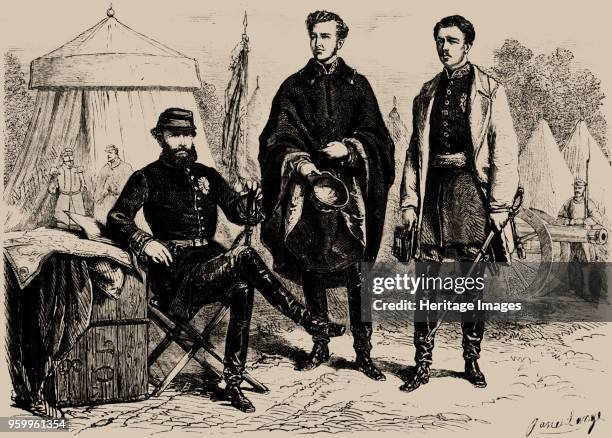 Emperor Pedro II of Brazil with his two sons-in-law, August of Saxe-Coburg and Gotha and Gaston of Orléans, in Alegrete , 1865. Private Collection. )