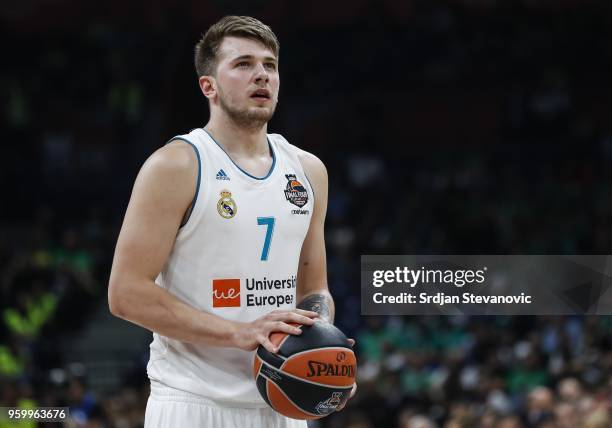 Luka Doncic of Real Madrid in action during the Turkish Airlines Euroleague Final Four Belgrade 2018 Semifinal match between CSKA Moscow and Real...