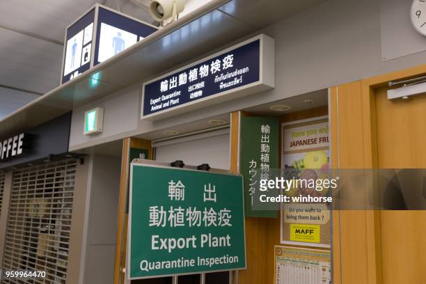 quarantaine inspectie op kansai international airport in japan - quarantine stockfoto's en -beelden