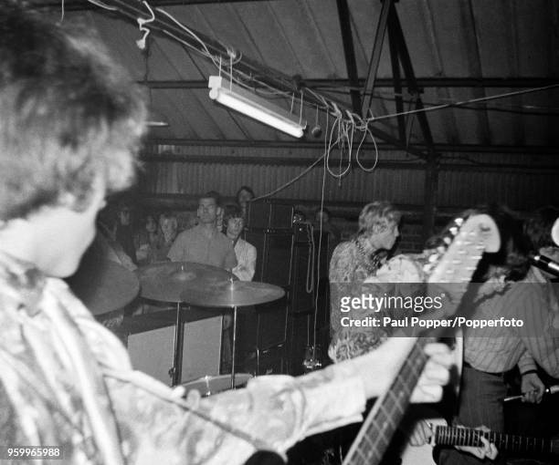 View of English rock band The Move performing live on stage at the Barbeque 67 music festival at the Tulip Bulb Auction Hall in Spalding,...