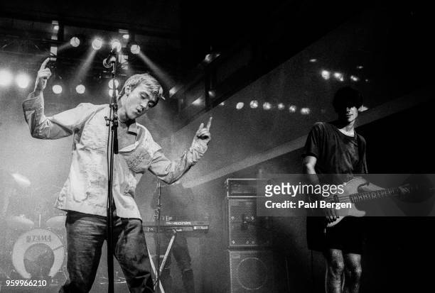 British band Blur, with lead singer Damon Albarn and bassist Alex James, perform at Ein Abend In Wien festival, De Doelen, Rotterdam, Netherlands,...
