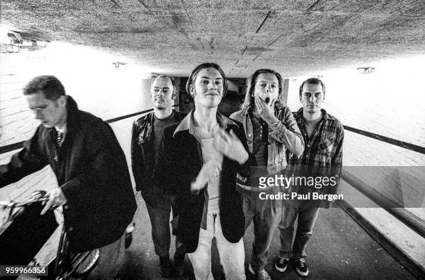 Portrait of Belgian rock band dEUS, Amsterdam, Netherlands, 2nd July 1996. Klaas Janzoons and Tom Barman .