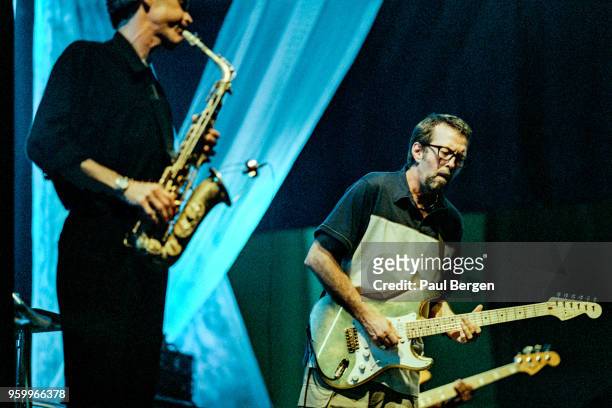 Guitarist Eric Clapton performs with saxophonist David Sanborn at North Sea Jazz festival, The Hague, Netherlands, 11th July 1997.