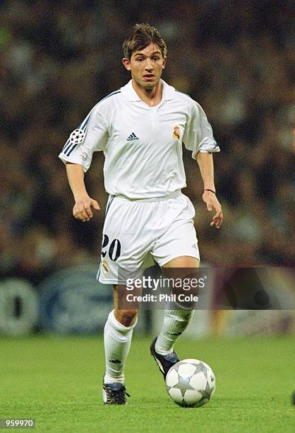 Albert Celades of Real Madrid on the ball during the UEFA Champions League match between Real Madrid and Roma played at the Estadio de Bernabeu in...