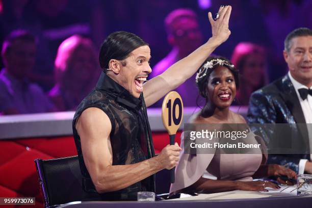 Jorge Gonzalez, Motsi Mabuse and Joachim Llambi during the 9th show of the 11th season of the television competition 'Let's Dance' on May 18, 2018 in...
