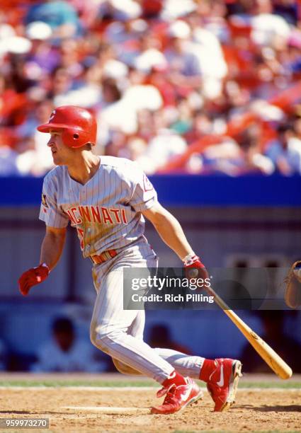 Brett Boone of the Cincinnati Reds bats during the game against the New York Mets at Shea Stadium on May 1994 in the Queens borough of New York City.