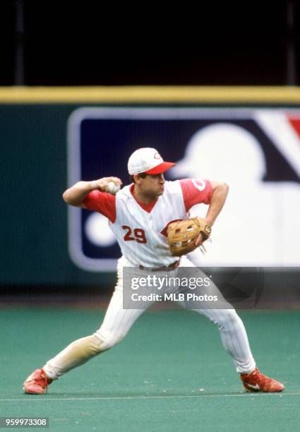 Brett Boone of the Cincinnati Reds throws to first base during the game against Florida Marlins at Cinergy Field on May 22, 1996 in Cincinnati, Ohio.