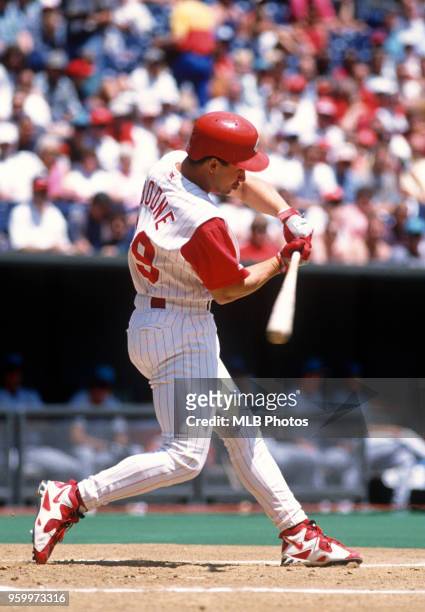 Brett Boone of the Cincinnati Reds bats during the game against Florida Marlins at Cinergy Field on May 22, 1996 in Cincinnati, Ohio.