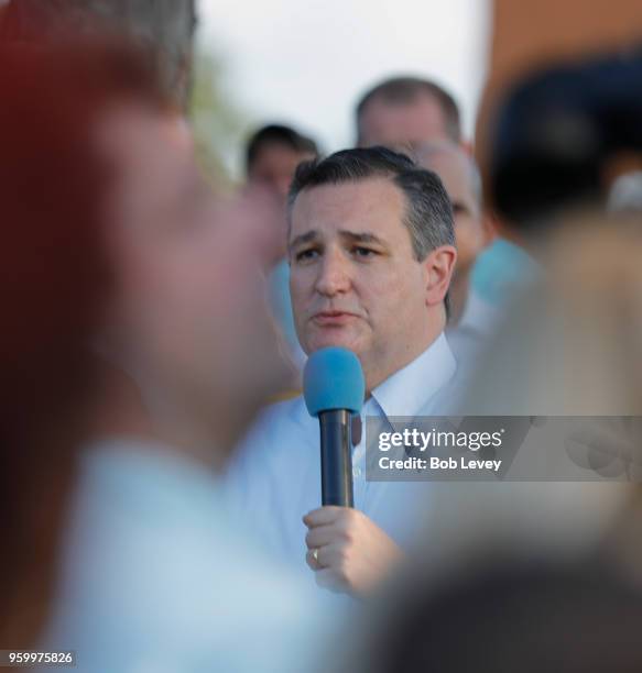 Texas Senator Ted Cruz speaks during a vigil held at the First Bank in Santa Fe for the victims of a shooting incident at Santa Fe High School where...