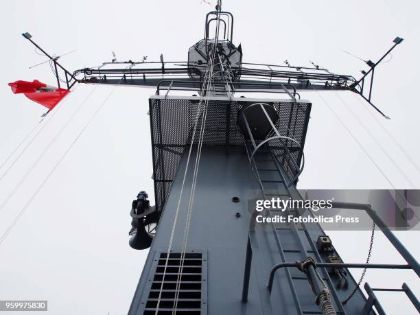 Conning tower of the monitoring light frigate of the National Navy of France Prairial F731. The vessel, a Floreal class ship, arrives to the port of...