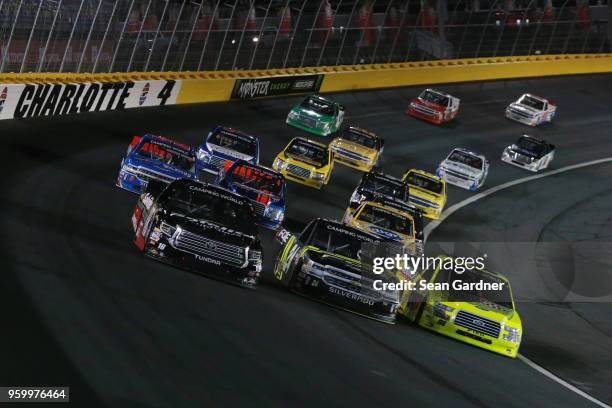 Noah Gragson, driver of the Safelite AutoGlass Toyota, Justin Haley, driver of the Fraternal Order of Eagles Chevrolet, and Matt Crafton, driver of...