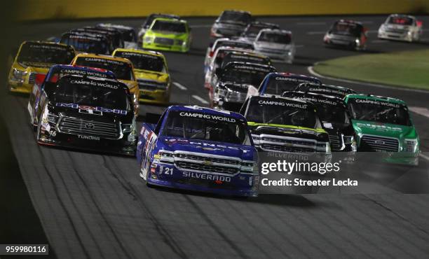 Johnny Sauter, driver of the ISM Connect Chevrolet, leads a pack of trucks during the NASCAR Camping World Truck Series North Carolina Education...