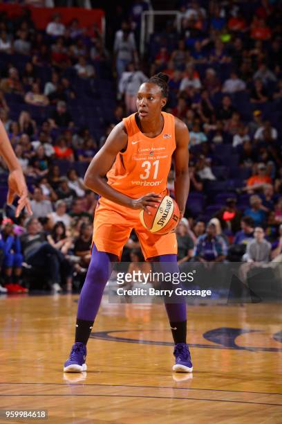 Sancho Lyttle of the Phoenix Mercury handles the ball against the Dallas Wings on May 18, 2018 at Talking Stick Resort Arena in Phoenix, Arizona....