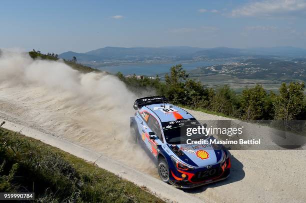 Daniel Sordo of Spain and Carlos Del Barrio of Spain compete in their Hyundai Shell Mobis WRT Hyundai i20 Coupe WRC during Day Two of the WRC...