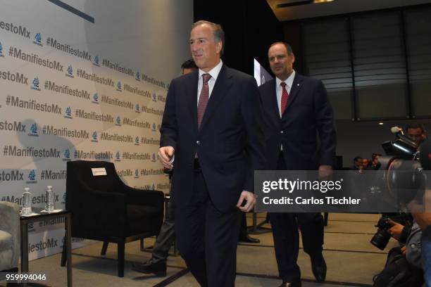 José Antonio Meade presidential candidate for the Coalition All For Mexico gestures during a conference as part of the 'Dialogues: Mexico Manifesto'...