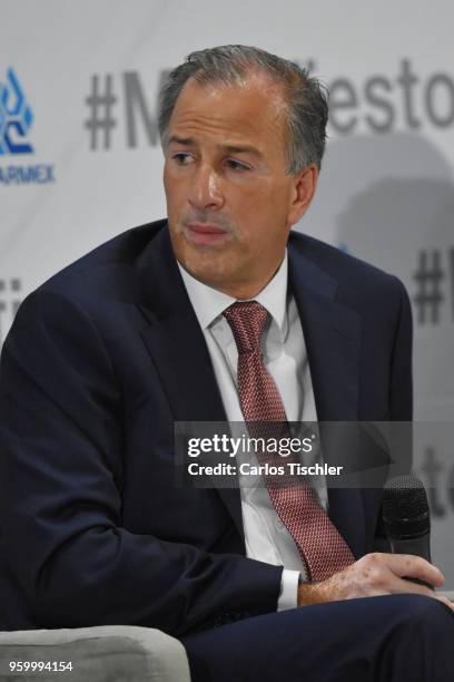 José Antonio Meade presidential candidate for the Coalition All For Mexico gestures during a conference as part of the 'Dialogues: Mexico Manifesto'...