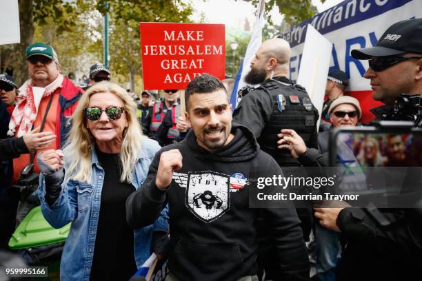 Australian right-wing political activist Avi Yemini protests against Palestinian activists who formed a march to commemorate the 70th anniversary of...