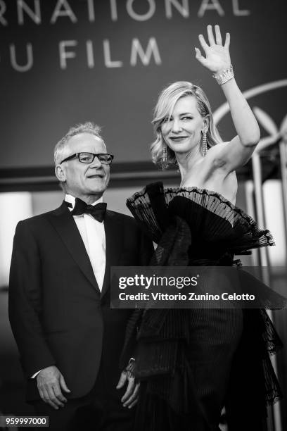 Image has been digitally retouched) Jury president Cate Blanchett and Cannes Film Festival Director Thierry Fremaux attend the screening of...