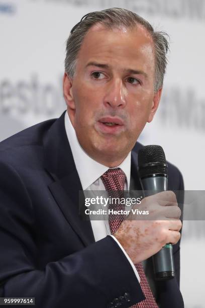 Jose Antonio Meade presidential candidate for the Coalition All For Mexico speaks during a conference as part of the 'Dialogues: Mexico Manifesto'...