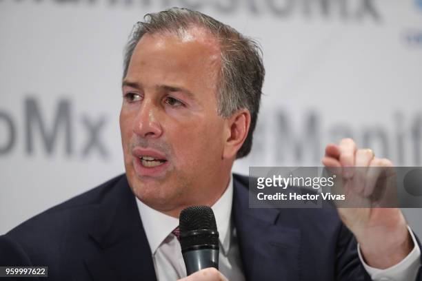 Jose Antonio Meade presidential candidate for the Coalition All For Mexico speaks during a conference as part of the 'Dialogues: Mexico Manifesto'...