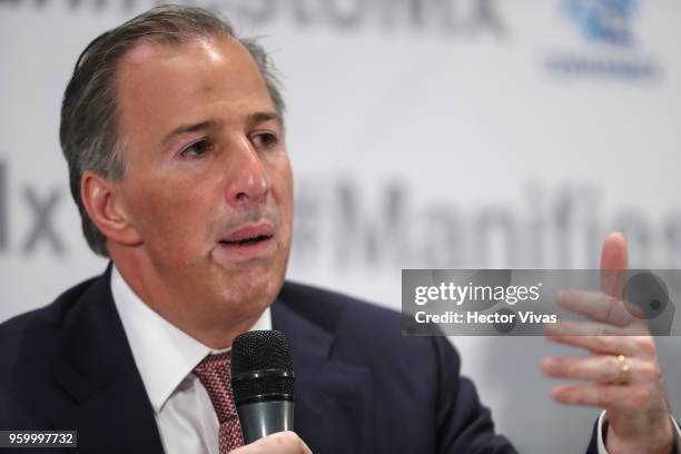 Jose Antonio Meade presidential candidate for the Coalition All For Mexico speaks during a conference as part of the 'Dialogues: Mexico Manifesto'...