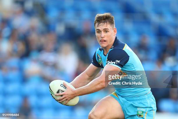 Alexander Brimson of the Titans runs the ball during the round 11 NRL match between the Gold Coast Titans and the Newcastle Knights at Cbus Super...