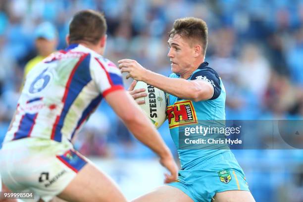 Alexander Brimson of the Titans runs the ball during the round 11 NRL match between the Gold Coast Titans and the Newcastle Knights at Cbus Super...