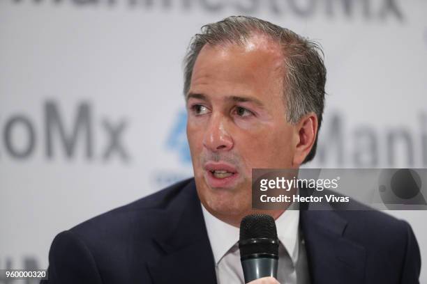 Jose Antonio Meade presidential candidate for the Coalition All For Mexico speaks during a conference as part of the 'Dialogues: Mexico Manifesto'...