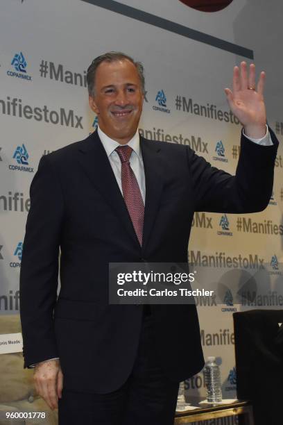 José Antonio Meade presidential candidate for the Coalition All For Mexico greets the audience during a conference as part of the 'Dialogues: Mexico...