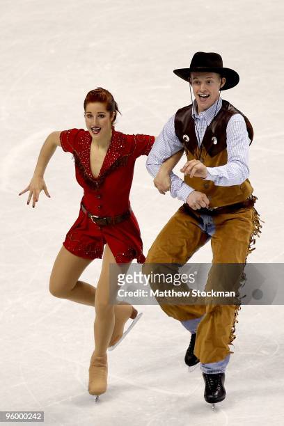 Emily Samuelson and Evan Bates compete in the original dance competition during the US Figure Skating Championships at Spokane Arena on January 22,...
