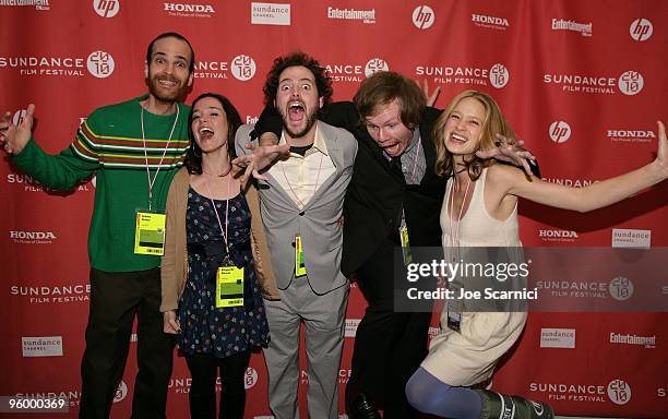 Actor/writer Andrew Dickler, actress Marguerite Moreau, director Drake Doremus, actor Ben York Jones and actress Amy Ferguson attend the "Douche Bag"...