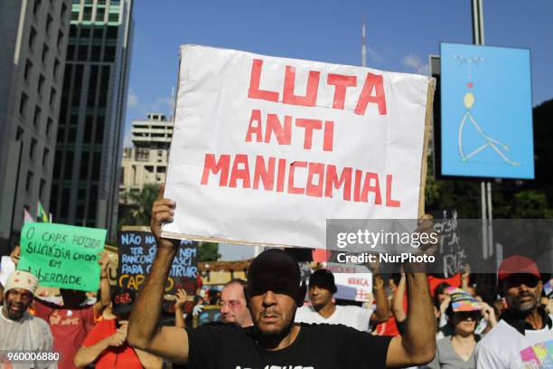 Protesters from various social movements are taking part in the National Anti-Manicomial Fight Day at the São Paulo Art Museum , on Paulista Avenue,...