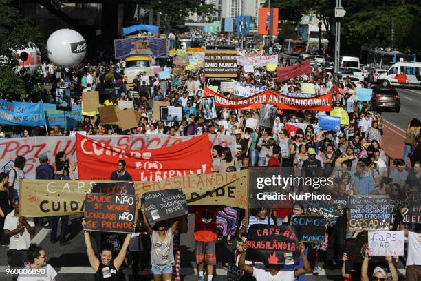 Protesters from various social movements are taking part in the National Anti-Manicomial Fight Day at the São Paulo Art Museum , on Paulista Avenue,...