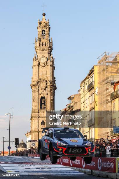 And NICOLAS GILSOUL in HYUNDAI I20 COUPE WRC of HYUNDAI SHELL MOBIS WRT in action during the SS8 Porto Street Stage 1 of WRC Vodafone Rally de...