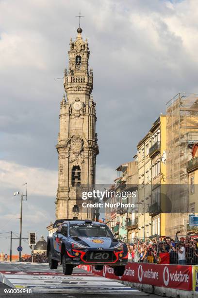 And NICOLAS GILSOUL in HYUNDAI I20 COUPE WRC of HYUNDAI SHELL MOBIS WRT in action during the SS8 Porto Street Stage 1 of WRC Vodafone Rally de...