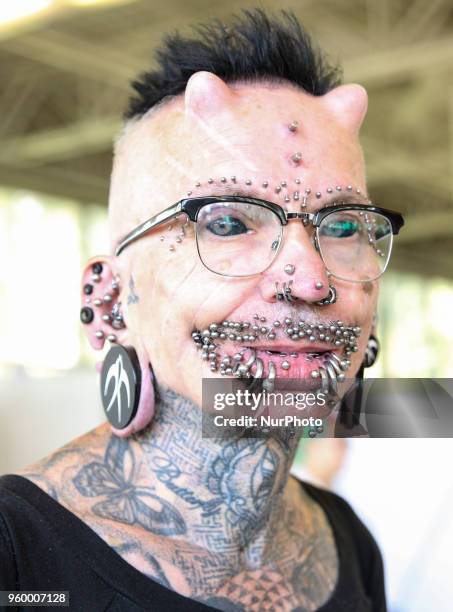 Rolf Buchholz, the most pierced man in the world , according to Guinness World Records attends the Tattoo Convention in Kyiv, Ukraine, May 18, 2018....