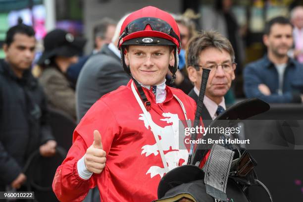 Ethan Brown after winning the Chris Waller Hall of Fame Trophy at Flemington Racecourse on May 19, 2018 in Flemington, Australia.