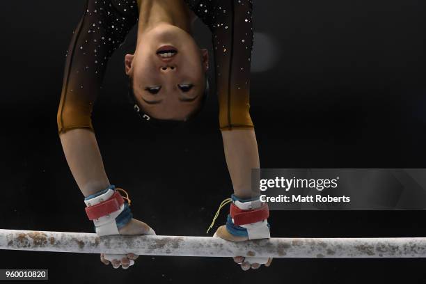 Hitomi Hatakeda of Japan competes on the Uneven Bars during day one of the 57th Artistic Gymnastics NHK Trophy at the Tokyo Metropolitan Gymnasium on...