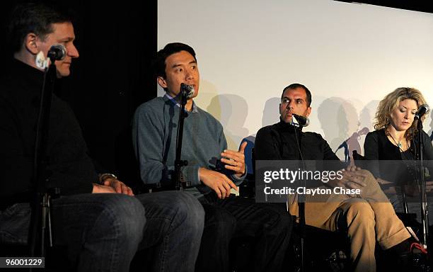 Robert Tercek, Dave Eun, Matt Jacobson and Ondi Timoner attend Spotlight On Social Media during the 2010 Sundance Film Festival at New Frontier on...